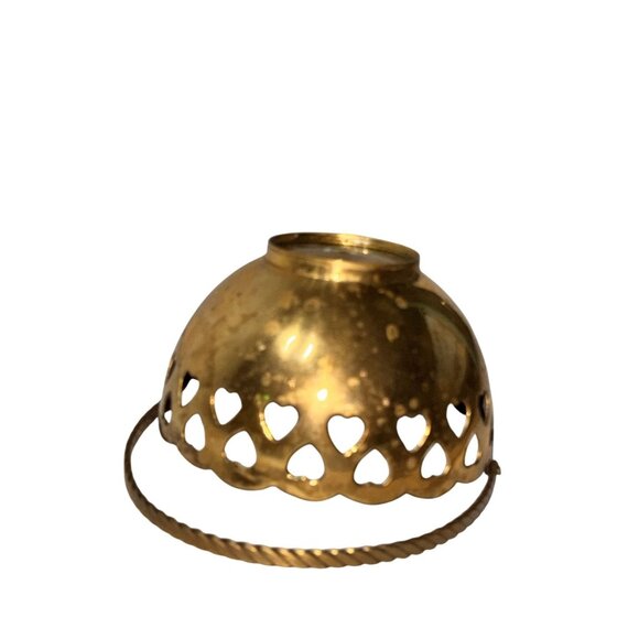 Vintage Brass Heart Cutout Basket With Twisted Handle - 5" Diameter x 4" Height - Picture 4 of 6
